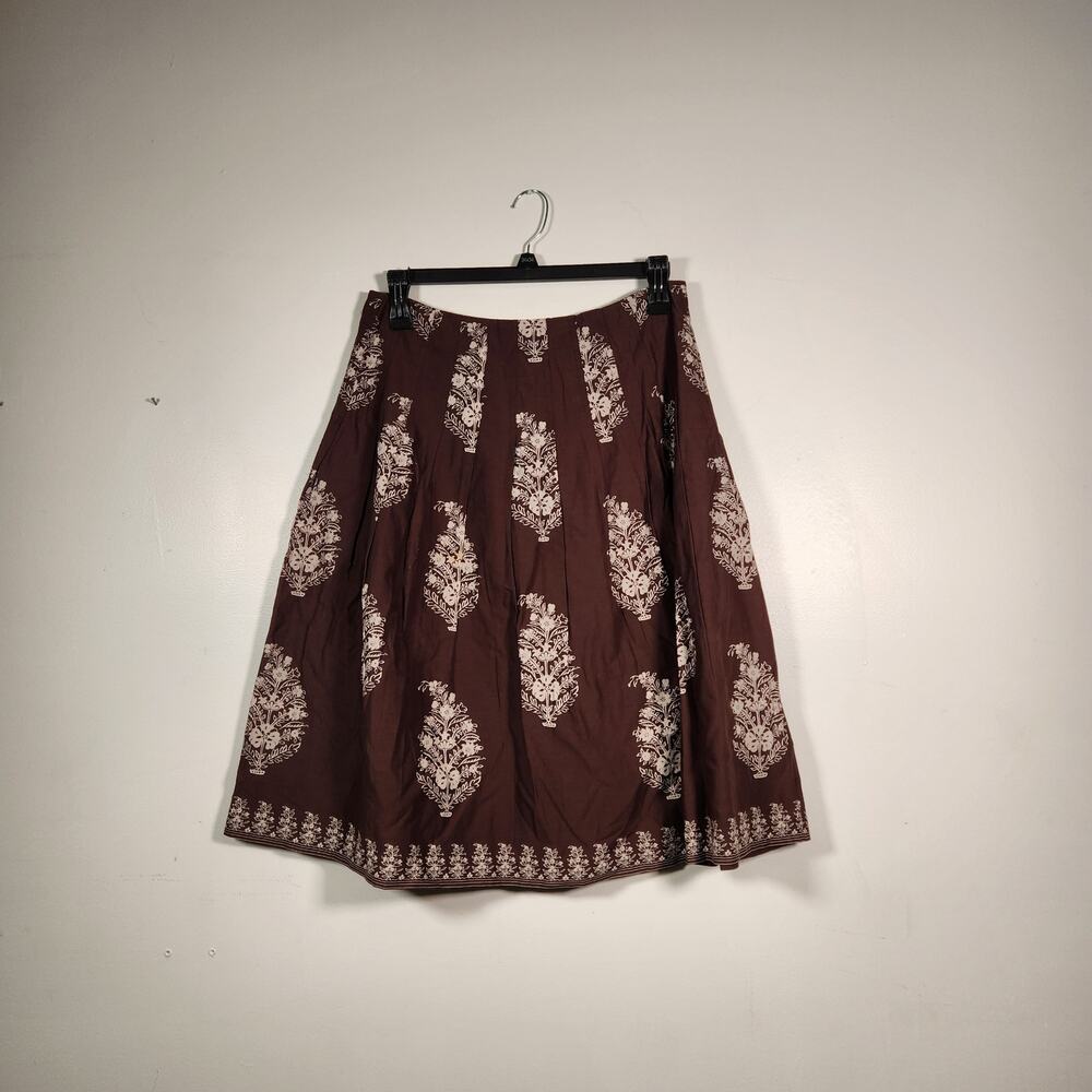 JONES NEW YORK A LIne Knee Length Skirt Women 12 Brown Tan Floral Pleats Cottage